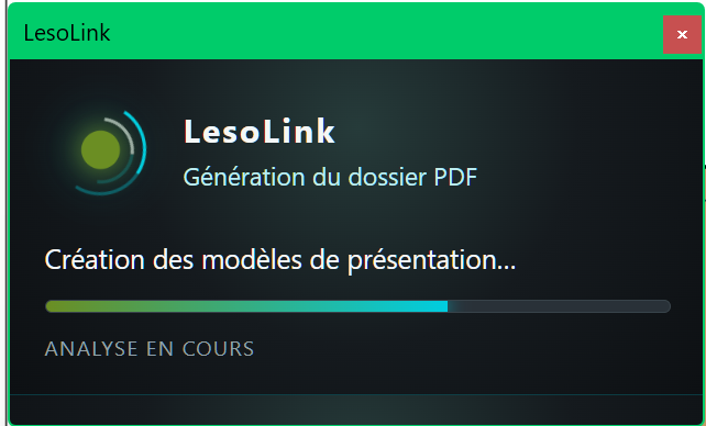 Fenêtre LesoLink de génération du dossier PDF.